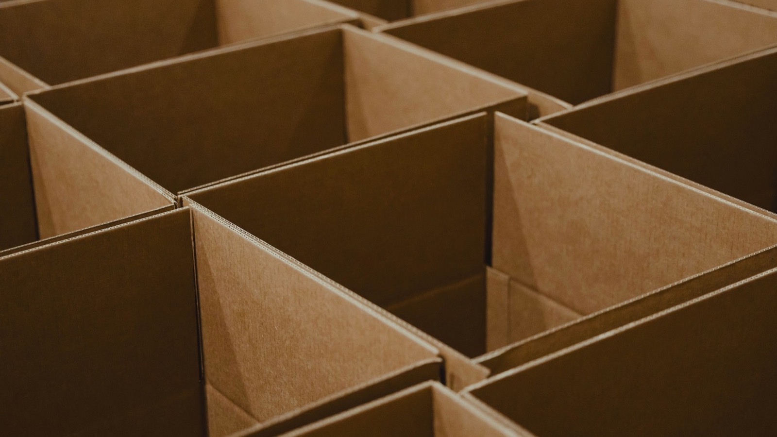 Rows of open empty cardboard cartons, representing the moment an importer opens a shipment to check what actually arrived